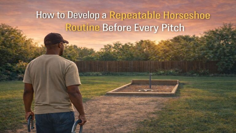 horseshoe player preparing a repeatable pre pitch routine before throwing