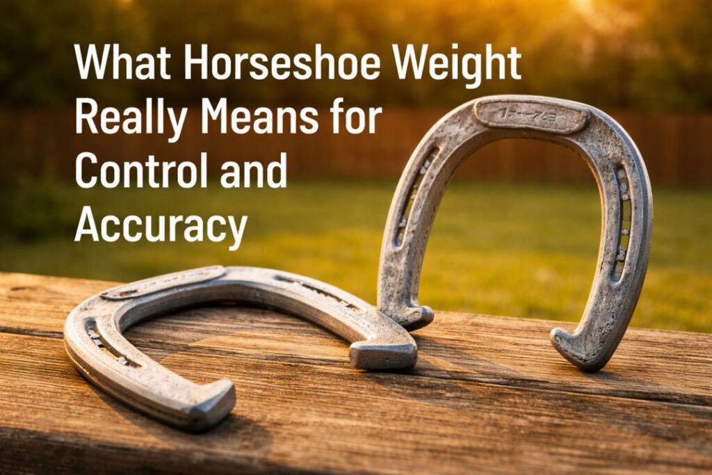 Close-up of horseshoes showing wear and balance to illustrate how horseshoe weight affects control and accuracy